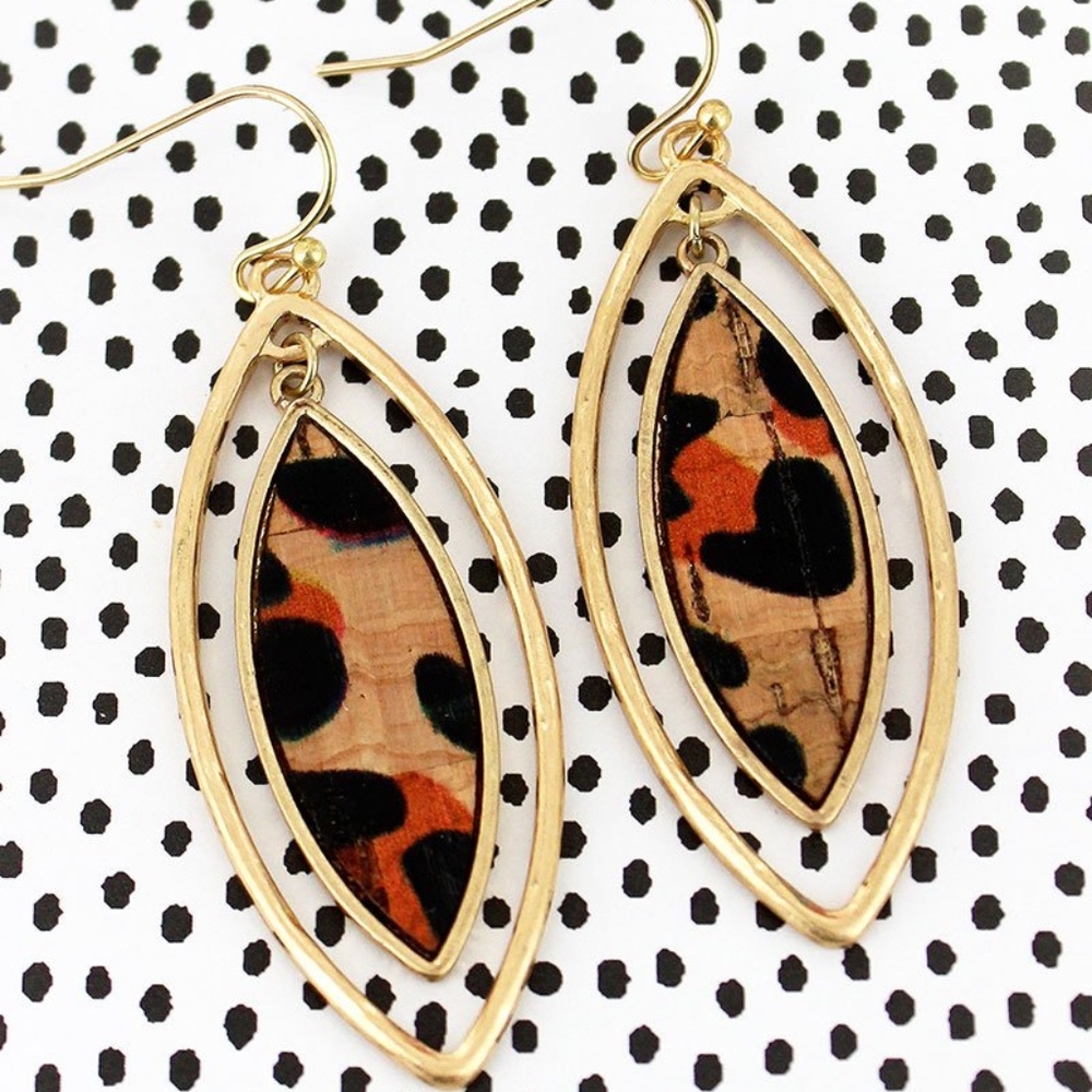 2/$12- GOLDTONE LEOPARD DOUBLE MARQUISE EARRINGS - Picture 1 of 1
